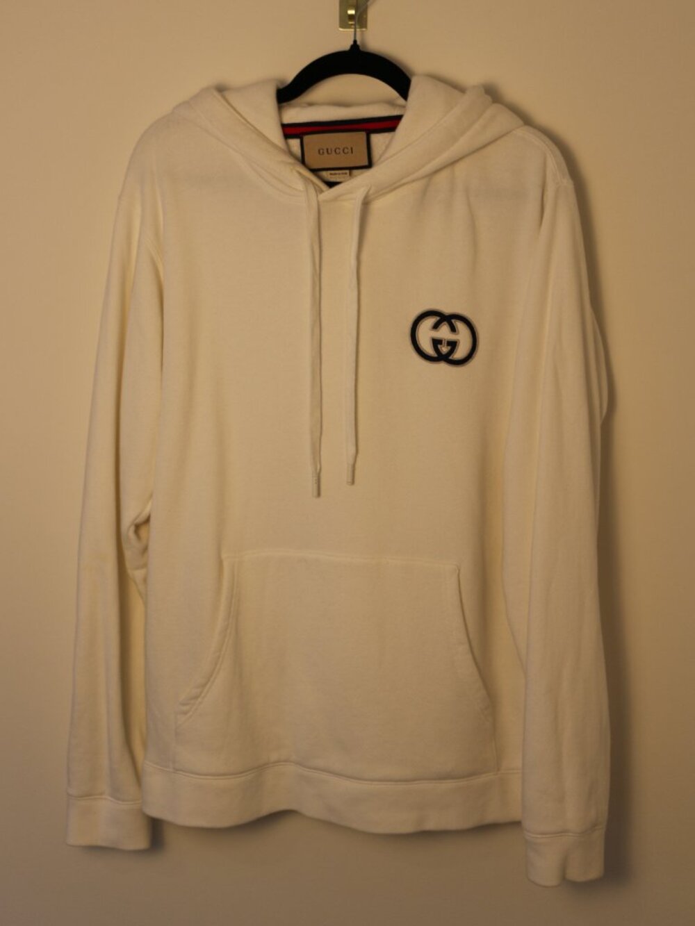 Gucci Interlocking G Logo Hoodie Cream Ivory Cotton Men's Large
